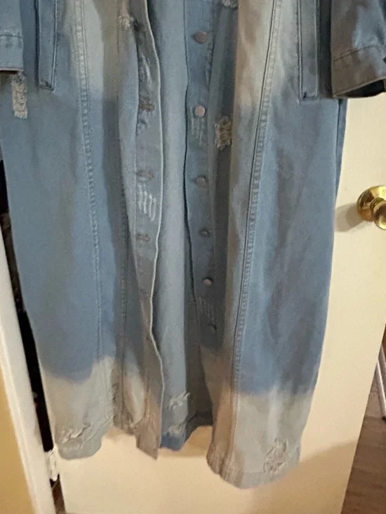 Long Distressed Denim Jacket Dress - Light Blue - Picture 5 of 9
